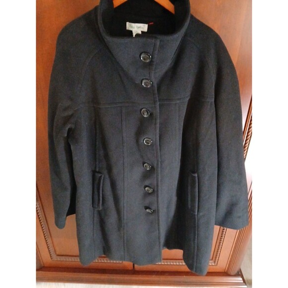 NWOT Ulla Popken Women's Size XXL Black Button-Up Wool Blend Mid-Length Pea Coat - Picture 3 of 9